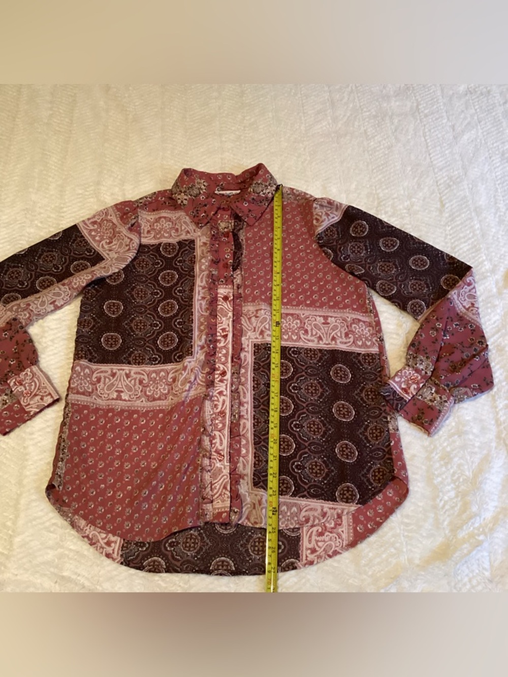 Women’s Beautiful Patchwork Floral Pleione Button Front Small Ruffle Fancy Shirt